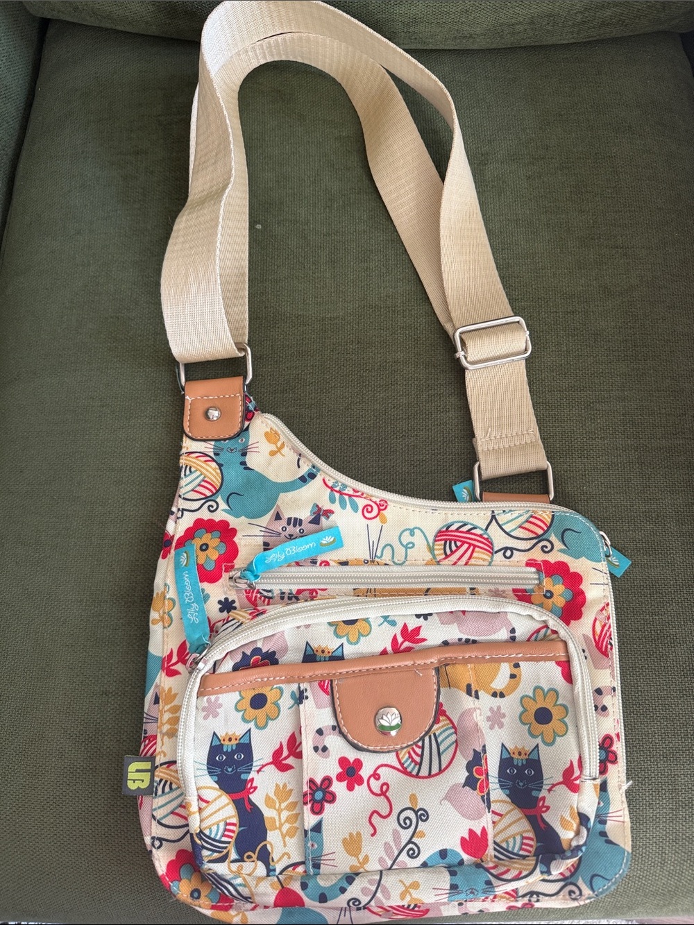Lily Bloom Cat-Print Crossbody Shoulder Bag